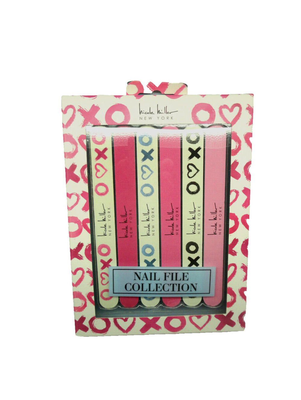6 Piece Nicole Miller XO XO HEART Nail File Collection Full Size pink/white